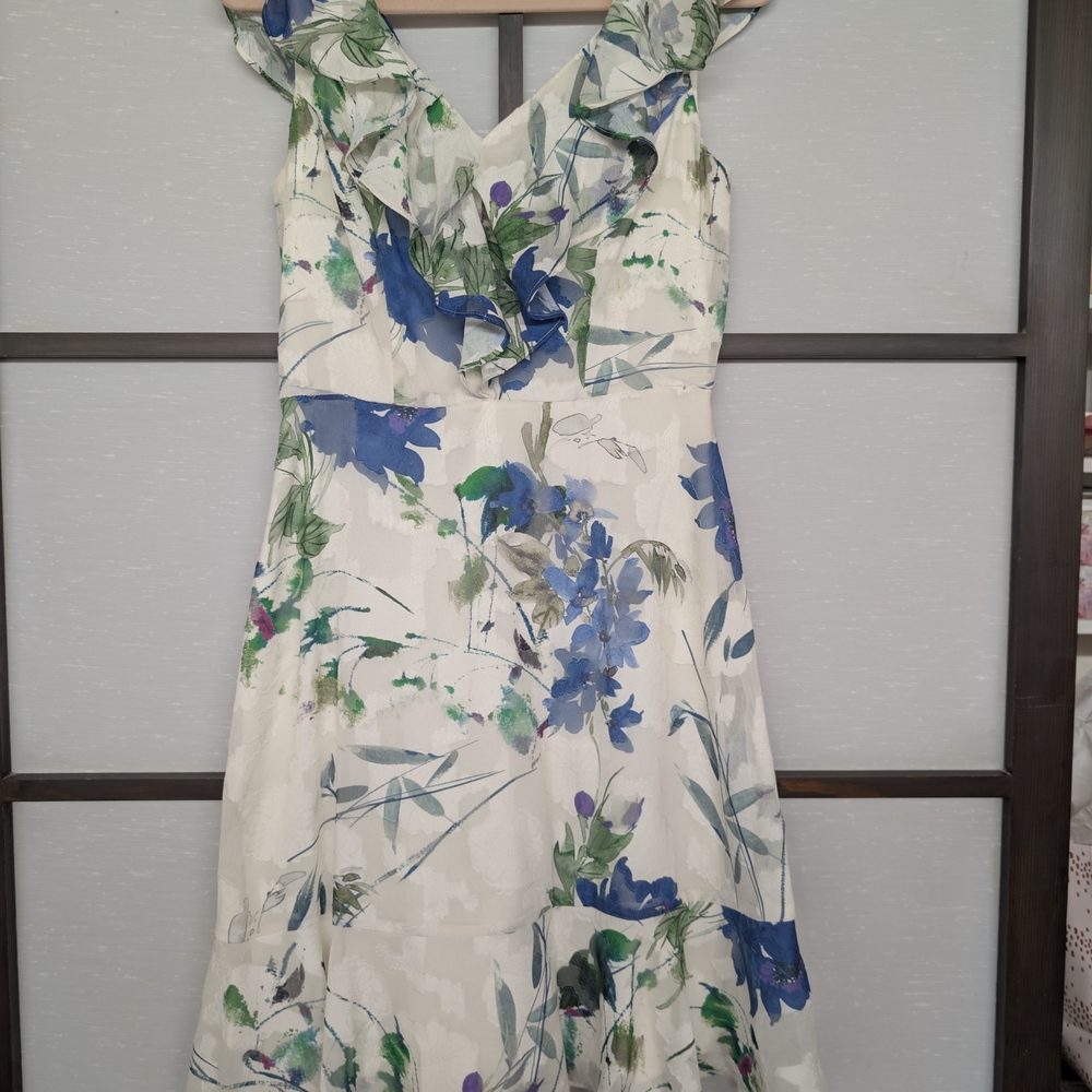 DKNY Blue Floral Dress Size 2 Flowy Spring Summer EUC